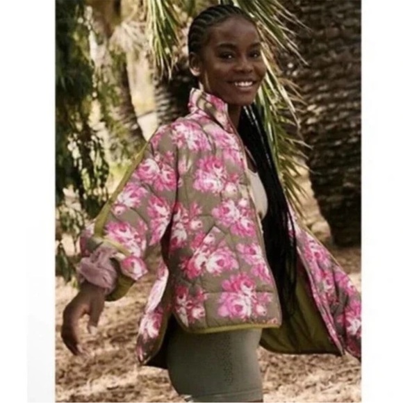 Free People Movement Printed Pippa Packable Puffer Jacket Pink Rose - Picture 2 of 8